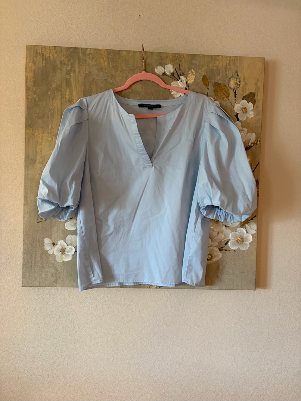 Light Blue Puff-Sleeve V-Neck Blouse by Marc New York